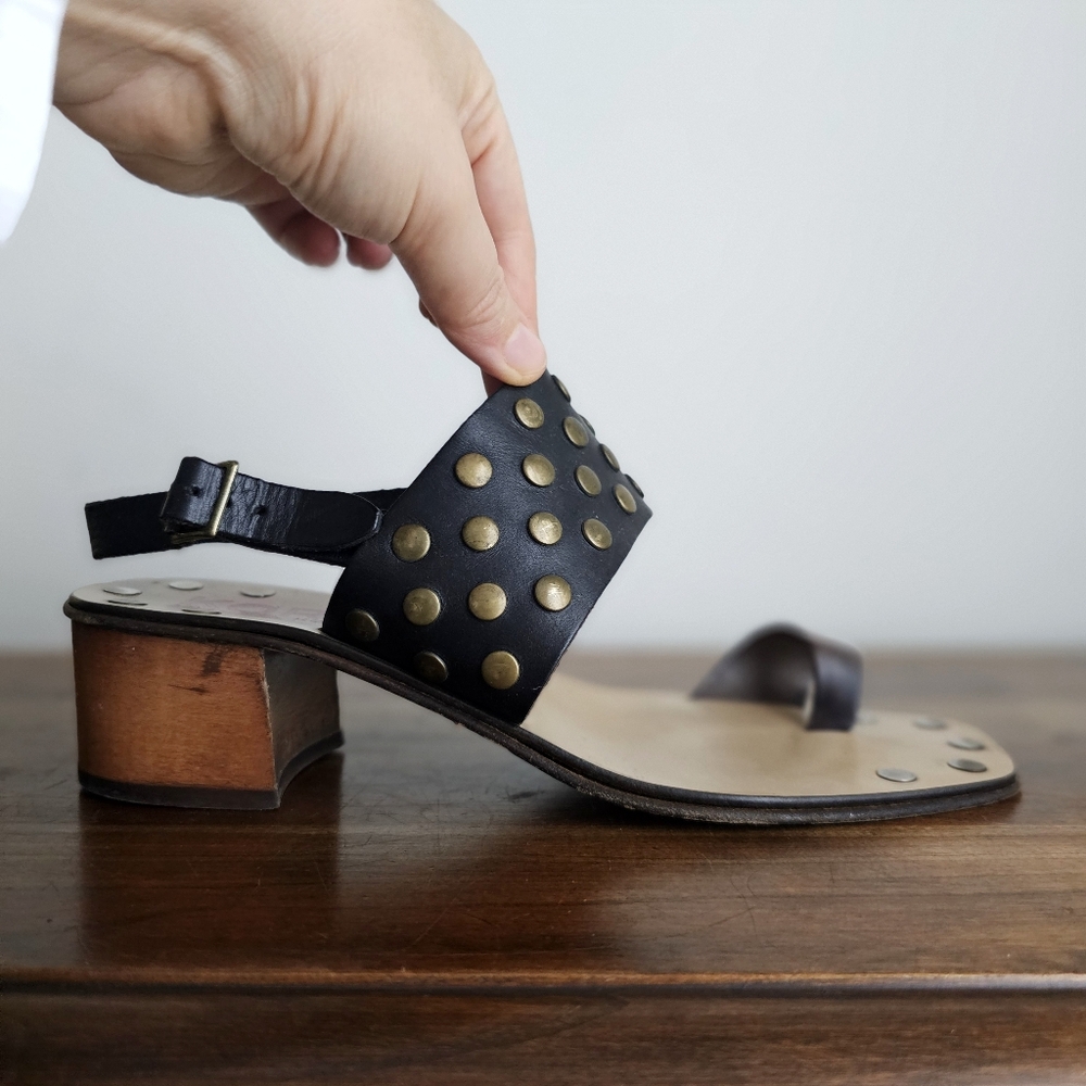 Michael Kors Black Studded Leather Block-Heel Sandals Size 9.5 M Made in Italy - Picture 5 of 16